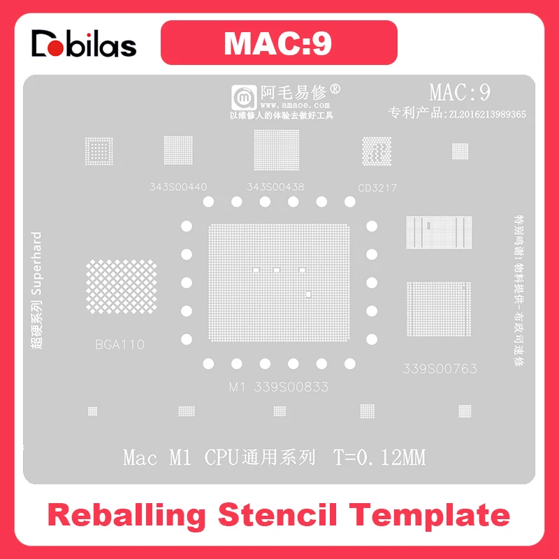 Amaoe MAC9 BGA Reballing Stencil Template For MAC Pro M1 CPU 343S00440 343S00438 CD3217 BGA110 339S00833 339S00763 Repair Tools