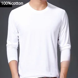 100% Cotton Solid Color Long Sleeve T-shirt Casual Tee Shirt for Spring and Autumn Oversize Undershirt Men's Clothing T-shirt