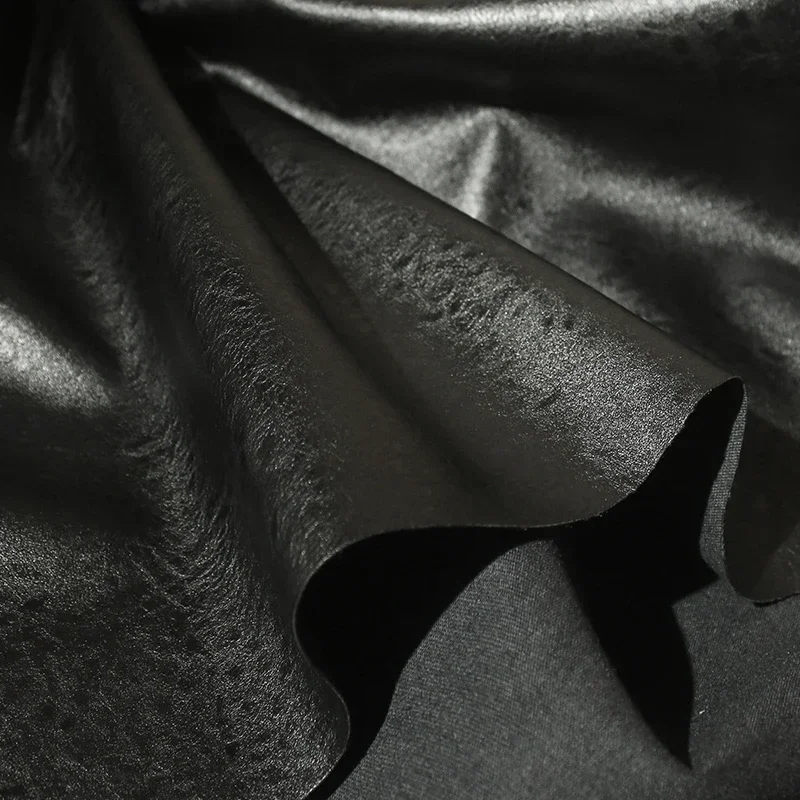 Angola Black Matte Coarse Texture Artificial Leather PU Designer Fabric High-end Outerwear Clothing Fabric