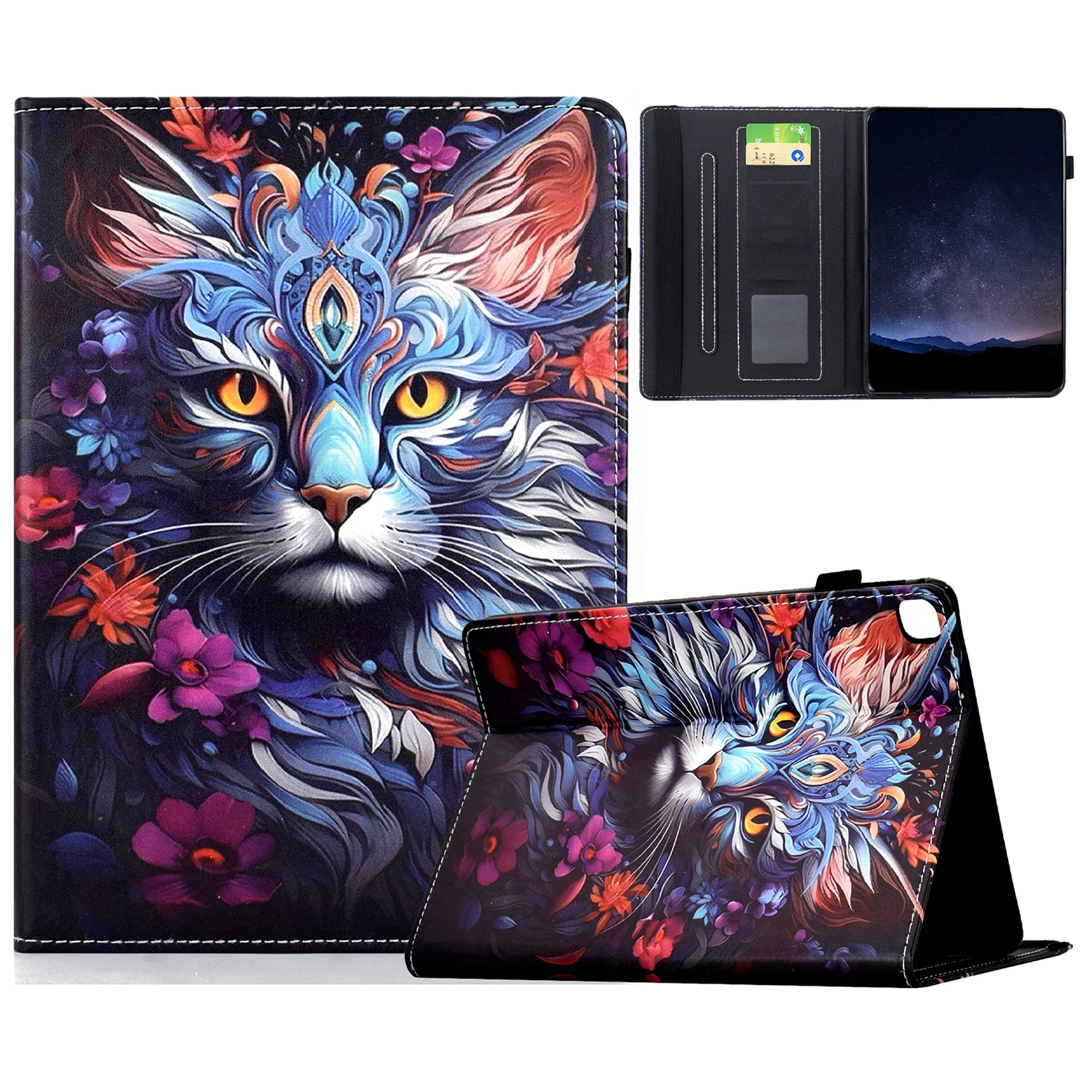 Leather Case for iPad 10.2 (2020) / (2019) / iPad Air 10.5 inch (2019) / Pro 10.5-inch (2017) Pattern Print Card Slots Stand Aut