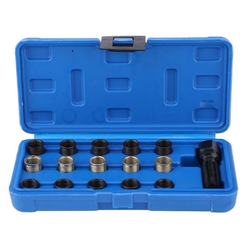 16pcs 14mm Spark Plug Rethread Kit Reamer Tap Thread Repair M14x1.25 Cylinder Head For Repairing Car Tools Vehicle Auto