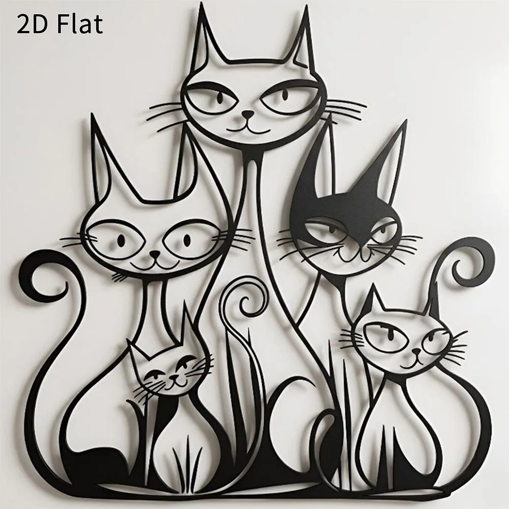 CIFBUY Metal Wall Art Iron Hanging Decor 2D Sculpture Cat Family Rustic Minimalist For Living Room Bedroom Porch Indoor Outdoor