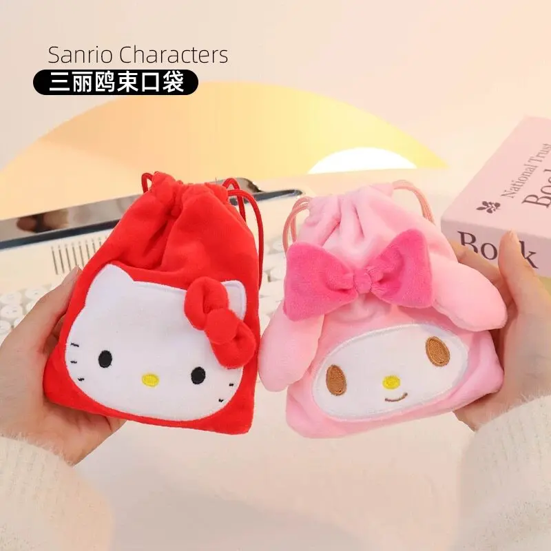 Sanrio Hello Kitty Kuromi Melody Cogimyun Kawaii Character Plush Stuffed Toys Drawstring Cartoon Bag Coin Change Purse Girl Gift