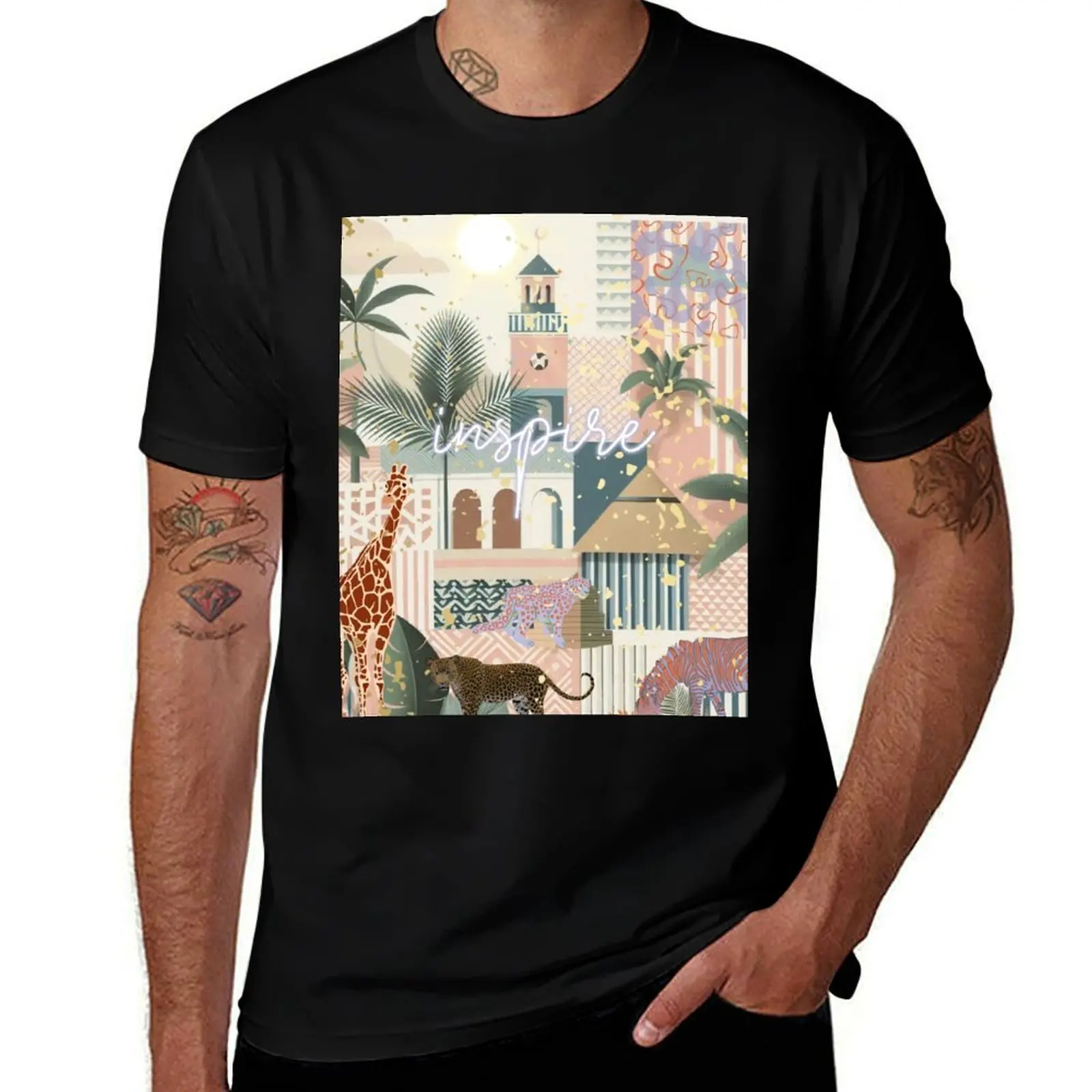 

Elegant Gold Tropical Jungle Pattern Botanical Palm Leaves Design T-Shirt anime T-shirts oversize men workout shirt