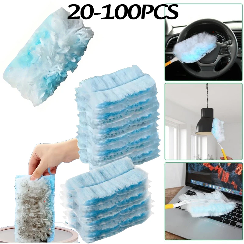 20-100pc Disposable Duster Refills Handle Not Included Replaceable Dusting Cloth Table Dust Cleaning Tools for Home Office Blind