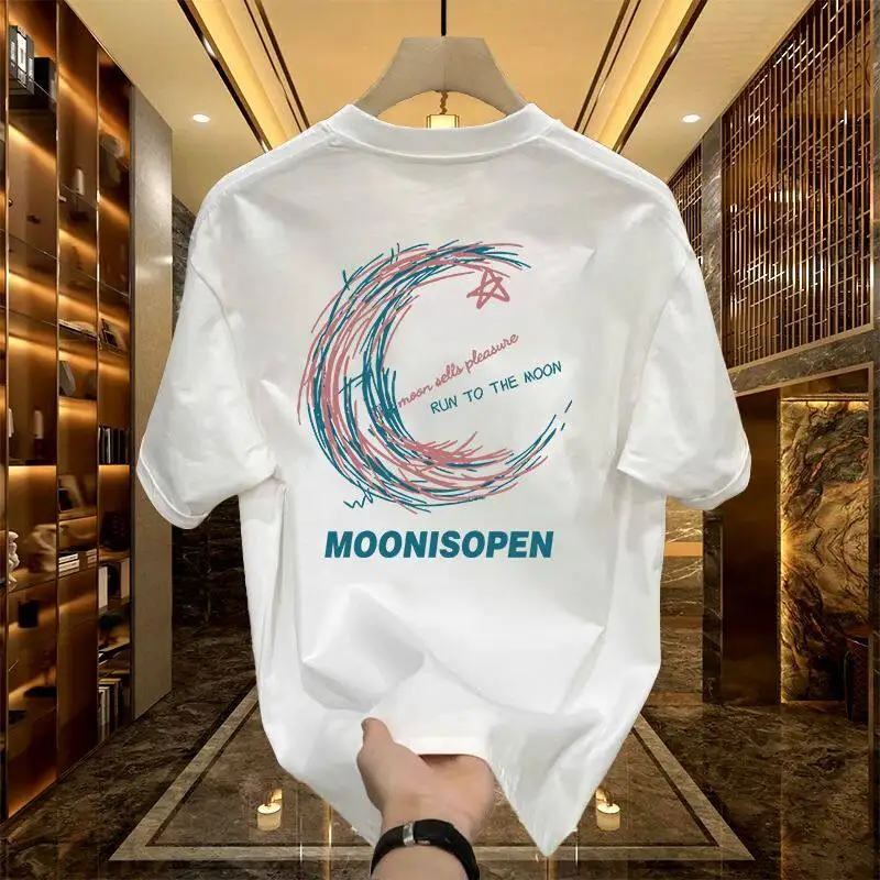 

High-quality Men's Summer New Heavyweight Pure Cotton T-shirt Short Sleeve Niche Design Printed Trendy Brand