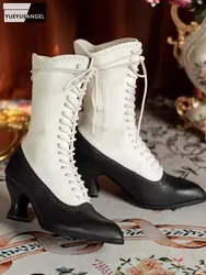 New Women Mixed Colors Vintage Design Elegant Genuine Leather Boots Lace Up Pointed Toe Ladies Lolita Boots Chunky Heels Shoes