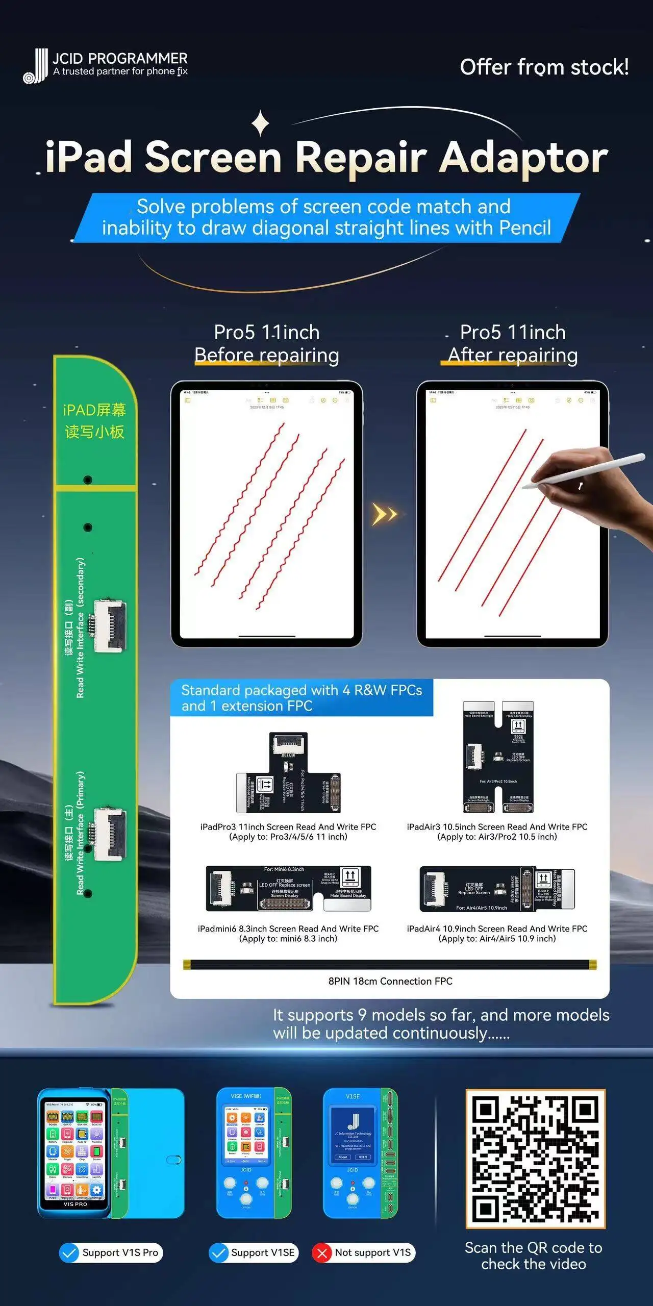JC V1SE For IPhone 12 13 Original Screen Truetone Repair 6-15 Ipad Screen Battery Fingerprint Face ID Receiver FPC Read Write