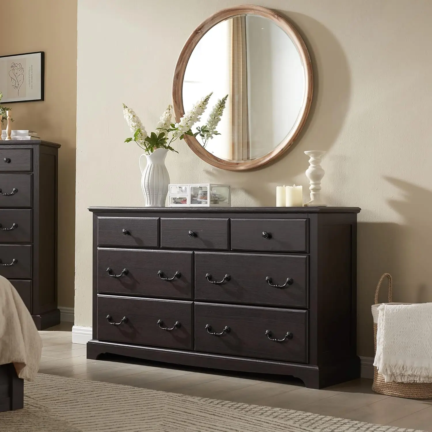 7Drawer Espresso Dresser Couture Home Collection with Acacia Veneer