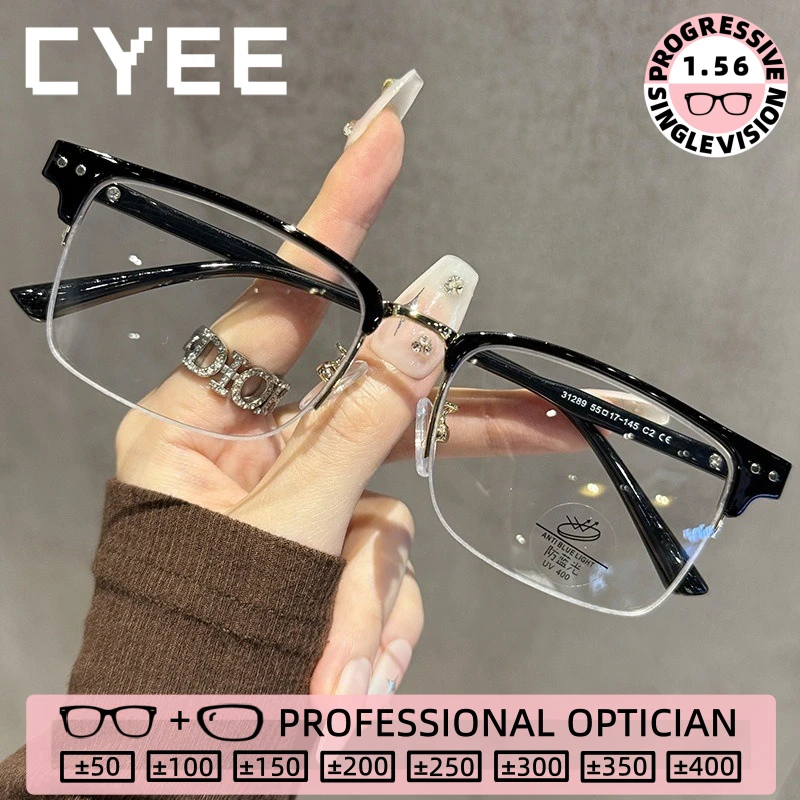 

CYEE Business Half-Frame Photochromic Myopia Glasses Women High Quality Reading Eyewear Custom Prescription Optical Eyeglasses