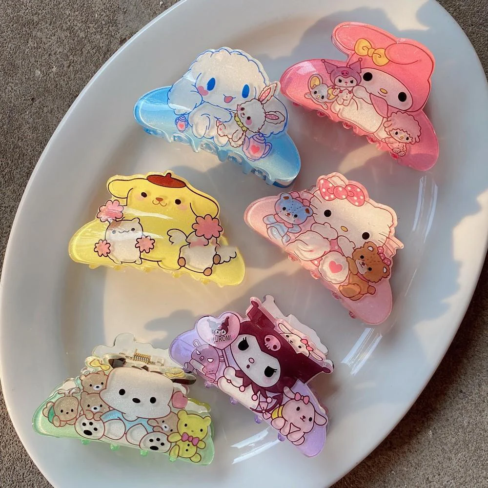 Hello Kitty Sanrio Acrylic Hair Claw Clip Cinnamoroll Kuromi Kawaii Hair Clip Shark Clip Anime Hair Accessories Girls Cute Gift