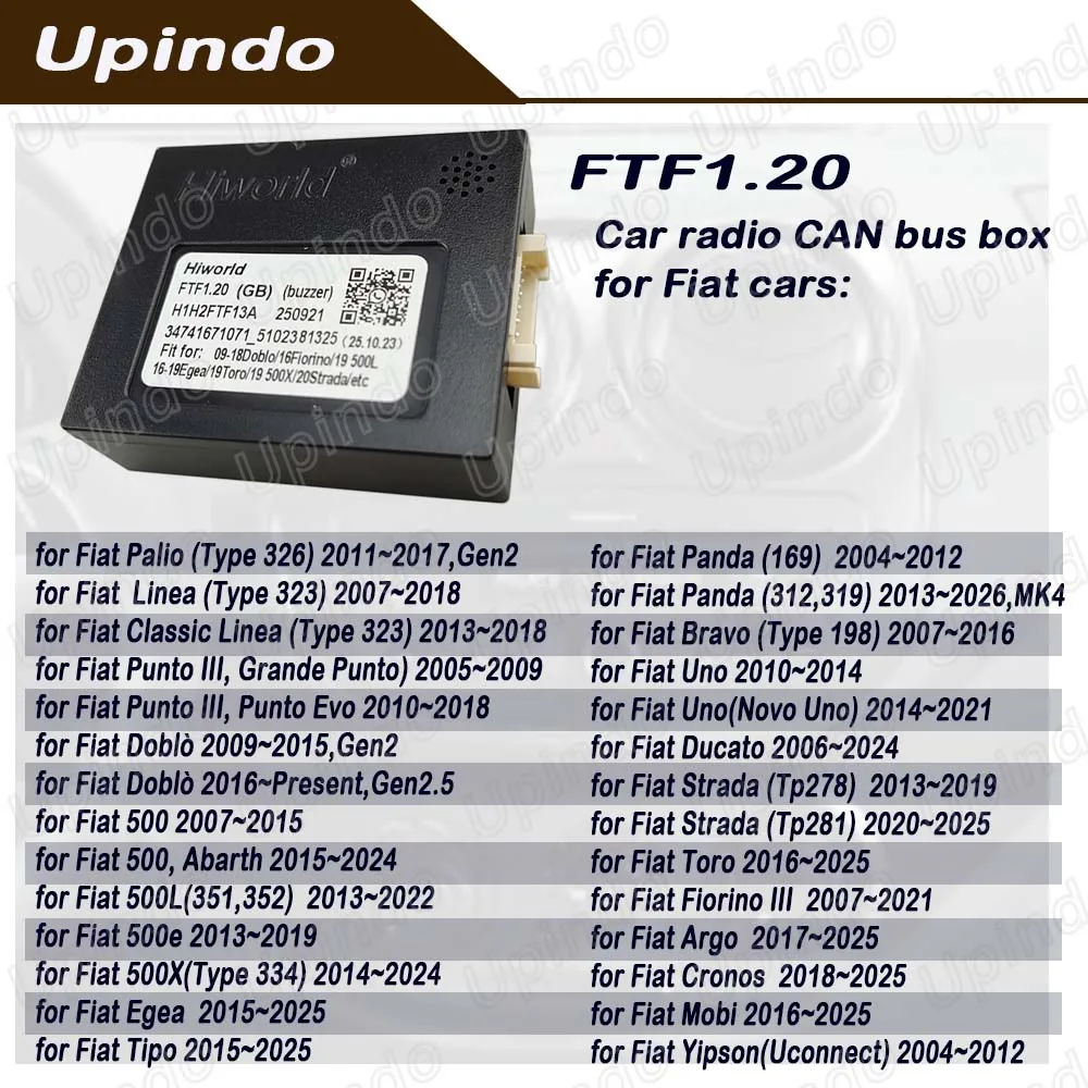 Decodificador de Bus CAN para Autoestéreo Android, Compatible con FIAT Doblo 500 Uno Fiorino Palio Bravo Punto Panda Dacuto Strada Argo Toro Mobi Yipson