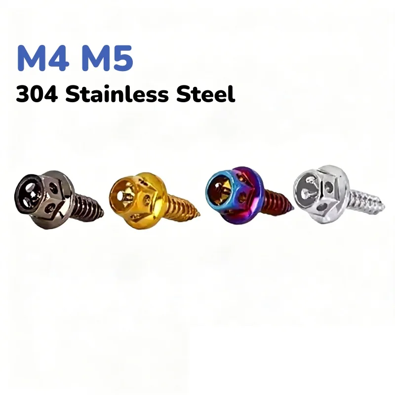 Self Tapping Decorative Hollow Hexagonal Flange Screw for Wood License Plate Motorcycle 304 Stainless Steel M4 M5