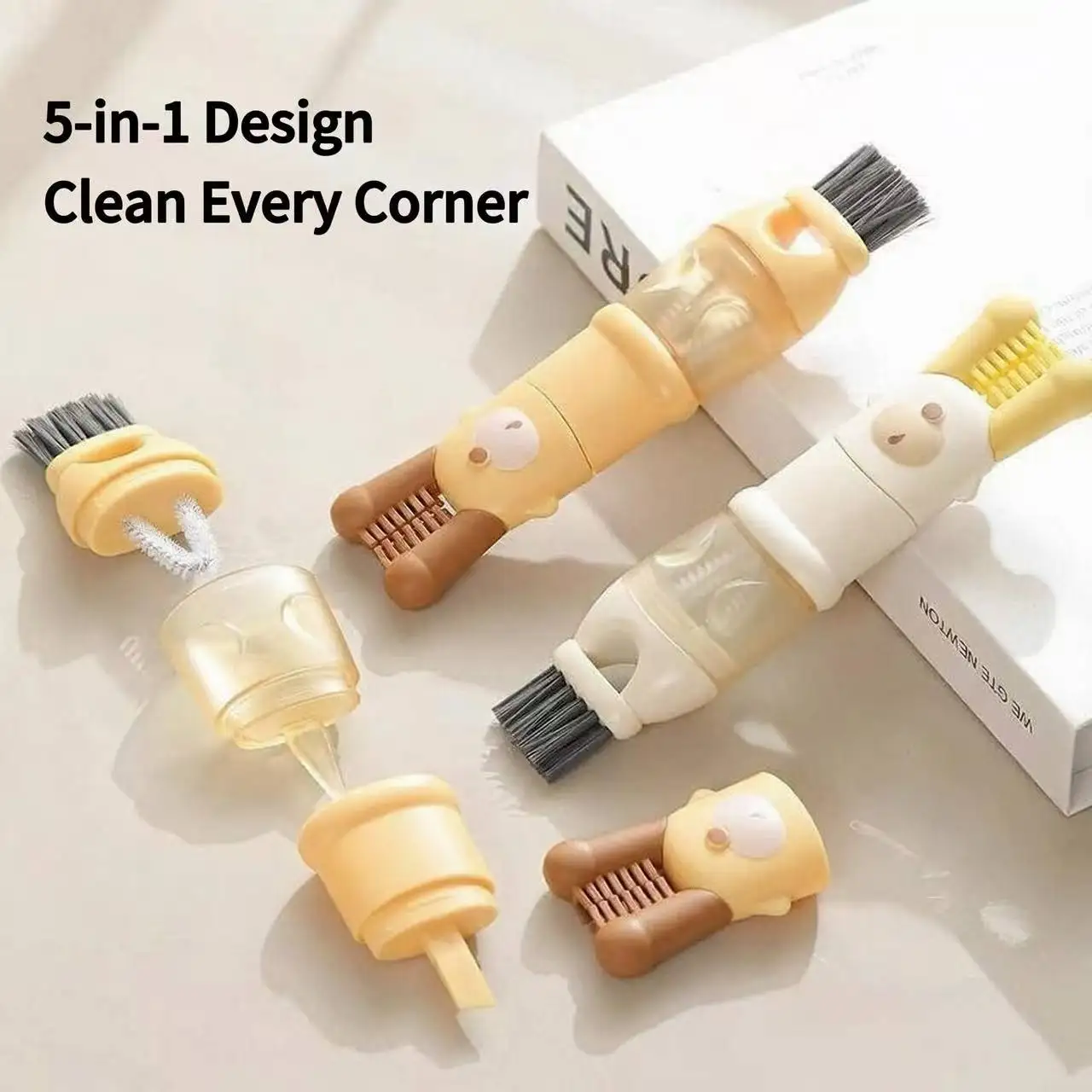5-in-1 Cup Lid Cleaning Brush, Multifunctional Gap Cleaner for Tumbler, Baby Bottle, Cup Body, Sealing Ring & Straw