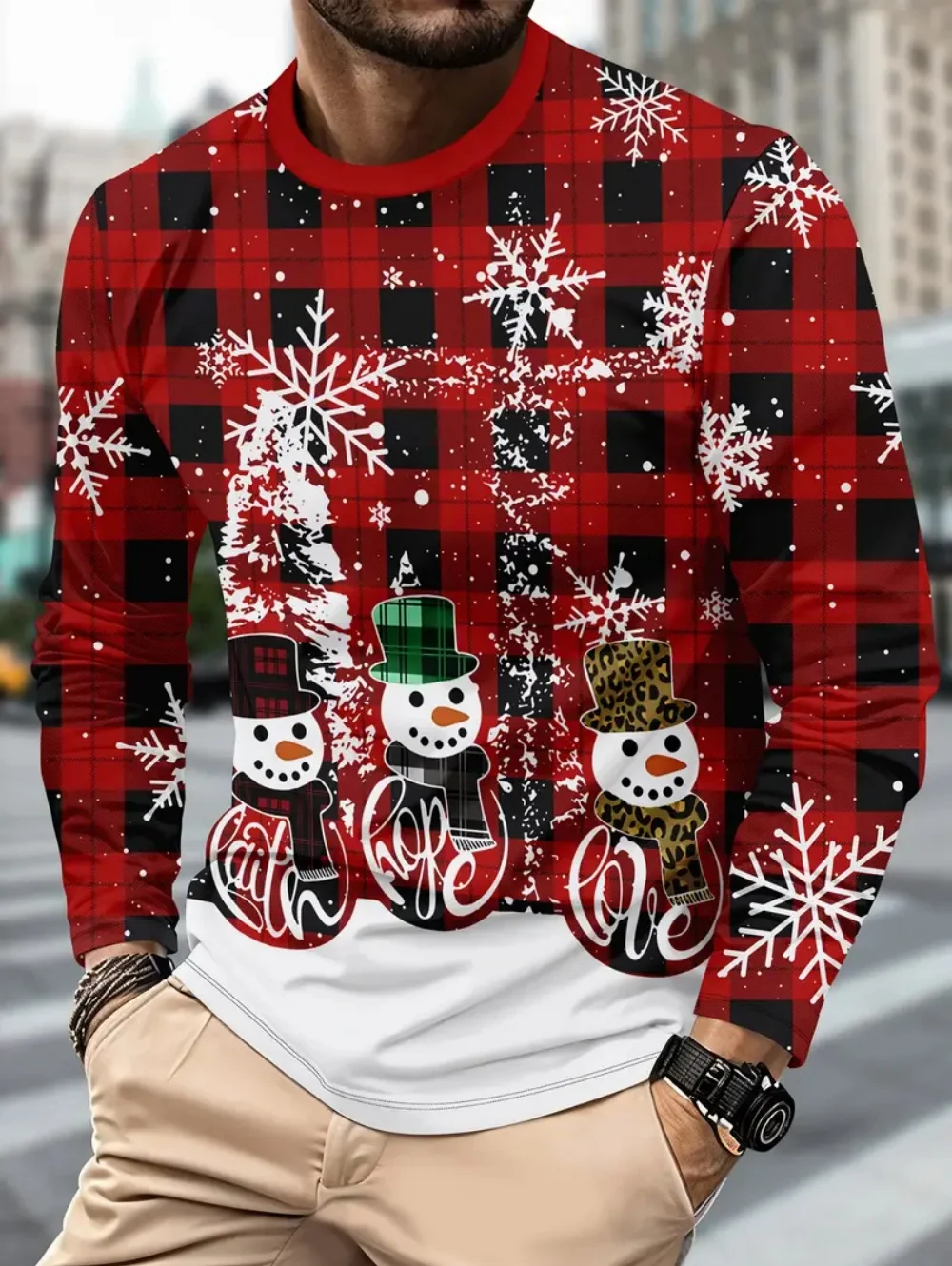 تي شيرت للرجل عيد الميلاد سانتا كلوز ثلاثية الأبعاد طباعة الرجال عادية كم طويل تي شيرت البلوز طاقم الرقبة Y2k بلايز الخريف ملابس للرجال #6