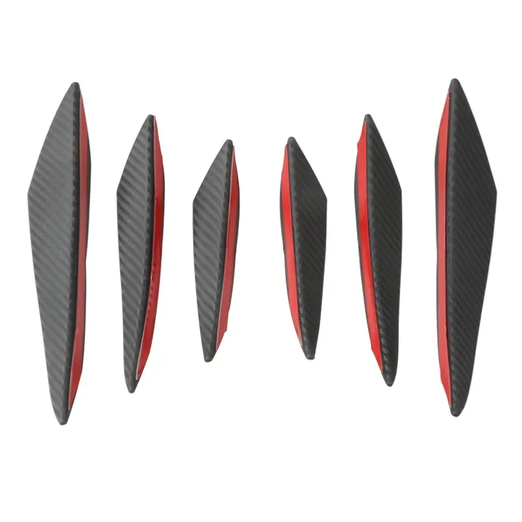 6pcs Universal Black Carbon Fiber Car Styling Accessories Front Bumper Lip Rubber Fin Splitter Spoiler Canard Valence Sticker