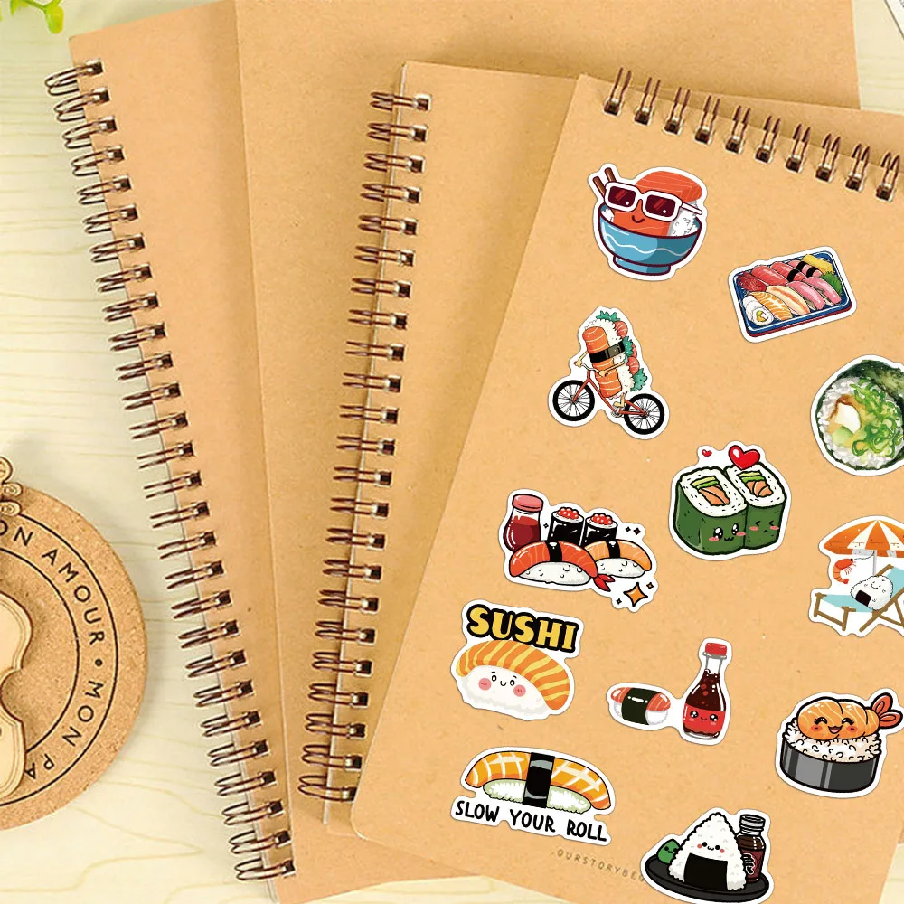 50PCS Creative ข้าวและผักม้วนซูชิครอบครัวสติกเกอร์ตกแต่งคู่มือวัสดุการ์ตูน DIY เคสโทรศัพท์สติกเกอร์