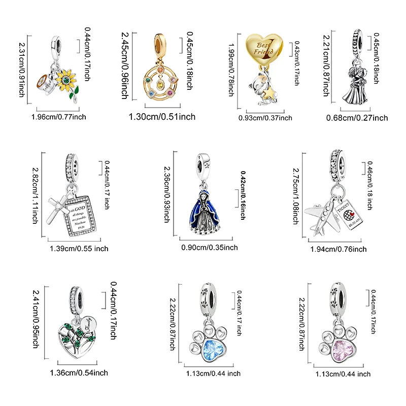 925 Sterling Silver Sunflower Animal Love Heart Cake Diy Charms Beads Fit Make of Bracelets Necklace Fashion Jewelry Gift