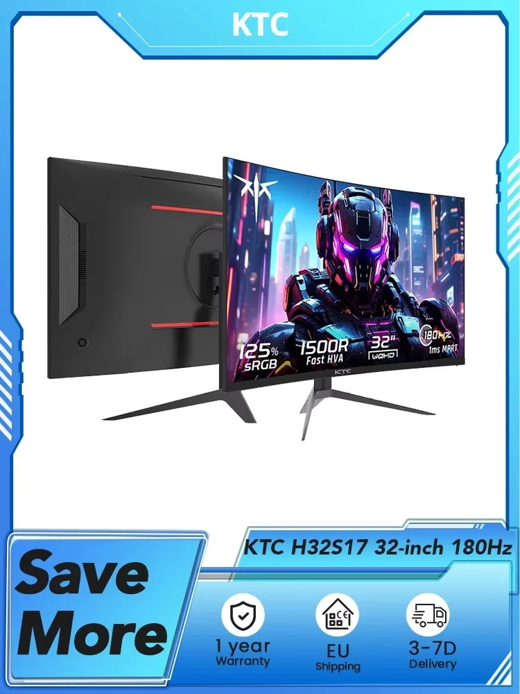 KTC H32S17 32 pouces 1500R moniteur de jeu incurvé 2560x1440 QHD 170Hz 16:9 ELED 99% sRGB avec trépied robuste affichage à montage VESA 7