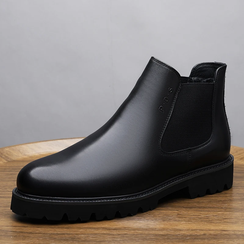 Botas Chelsea para hombre en invierno con caña media británica de felpa, patada de un pie, botas chimenea, suela gruesa, tiro alto, corte bajo 241048