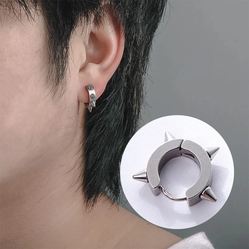 1Pair Punk Stainless Steel Spiky Thorn Stud Earrings For Women Men Ear Clips Funny Street Pop Hip Hop Gothic Jewelry Accessories