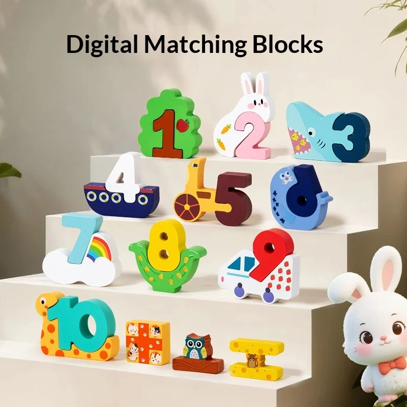 Wooden Number Matching Puzzle Educational Montessori Toy For Toddlers Babies 1 2 3 Years Old Cognitive Fine Motor Skill Building