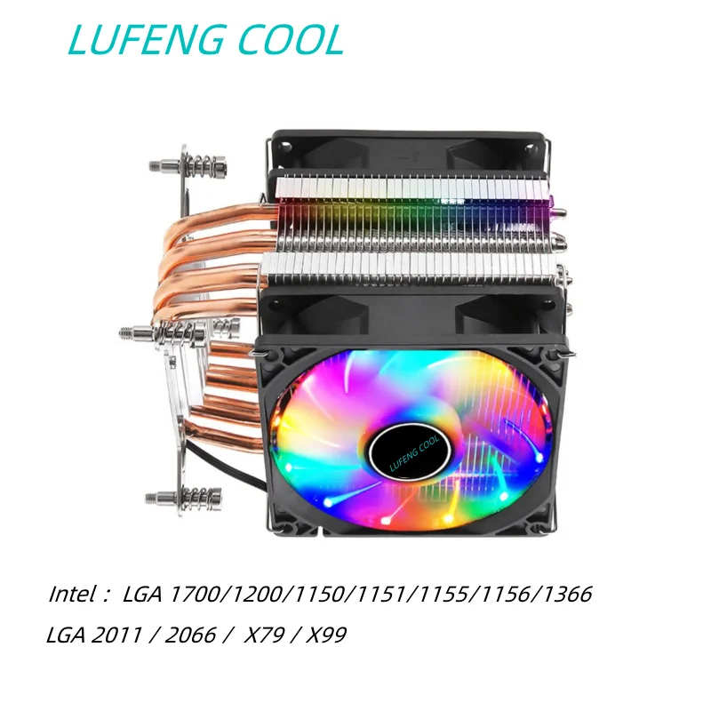 4 Heat Pipes CPU Cooler 4 Pin PWM RGB for Intel LGA 2011 1700 1200 1150 1151 115X 1366 X99 X79  PC Quiet CPU Cooling  90mm Fan