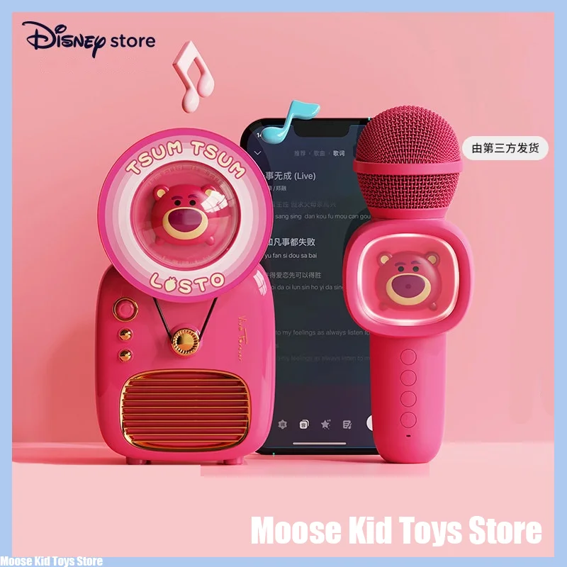 Kawaii Disney Cartoon Strawberry Bear Series Bluetooth Speaker  Wireless Microphone Set Cute Sound Box Microphone Gift For Girls