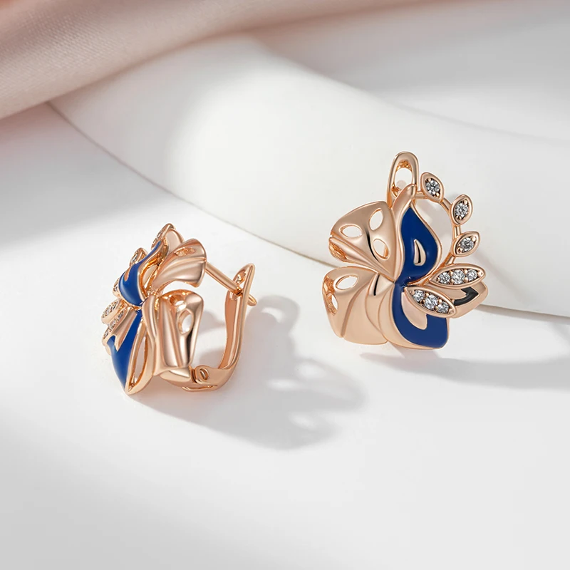 Syoujyo-ピンクゴールドカラーの女性用イヤリング,葉の形をした585イヤリング,光沢のある天然ジルコン,高級ジュエリー,パーティーギフト