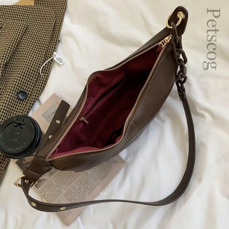 Women Soft Leather Handbags High Quality Vintage Crossbody Bags For Women Solid Chains Shoulder Bags Female 2024 New