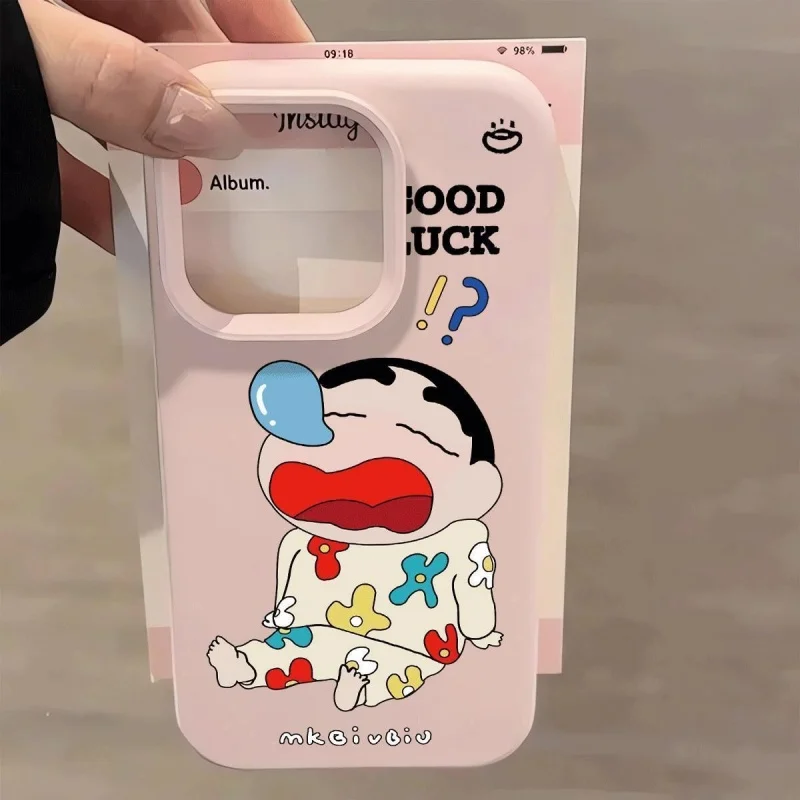 مضحك الكرتون لطيف الشخير الشخير تلوين شين تشان منامة جراب هاتف آيفون 11 12 13 14 15 16 17 برو ماكس سيليكون الغطاء الخلفي #4