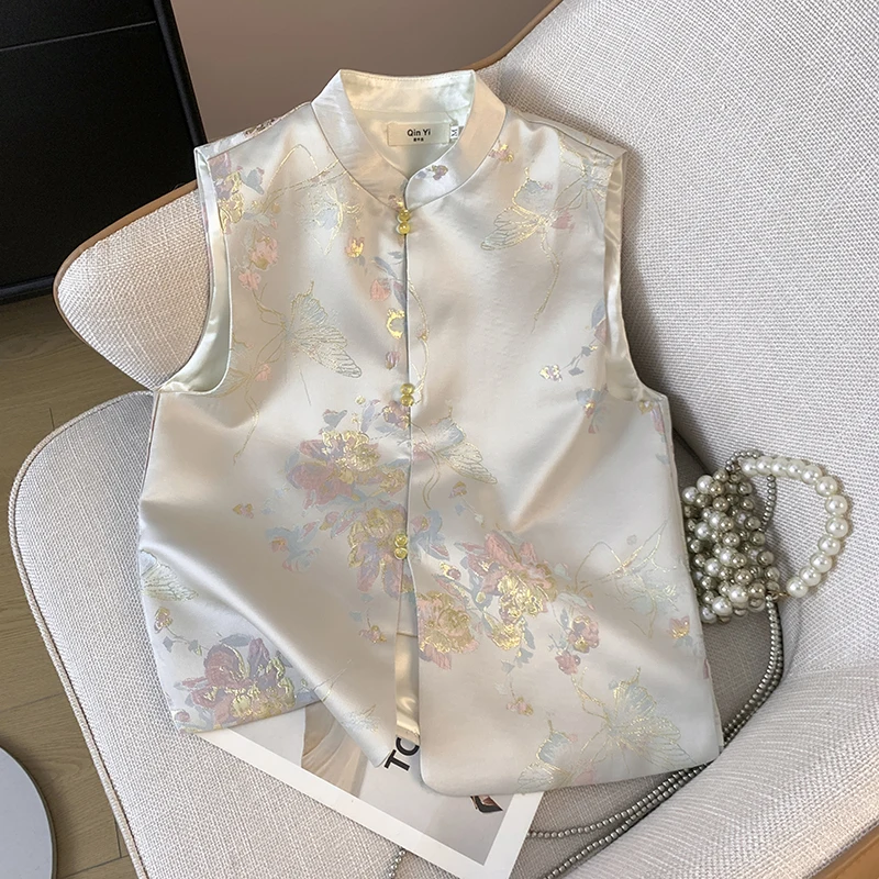 

New Chinese Style Sleeveless Women's Vest Jacket Autumn Outerwear National Trend Fashionable Stage Costume Top