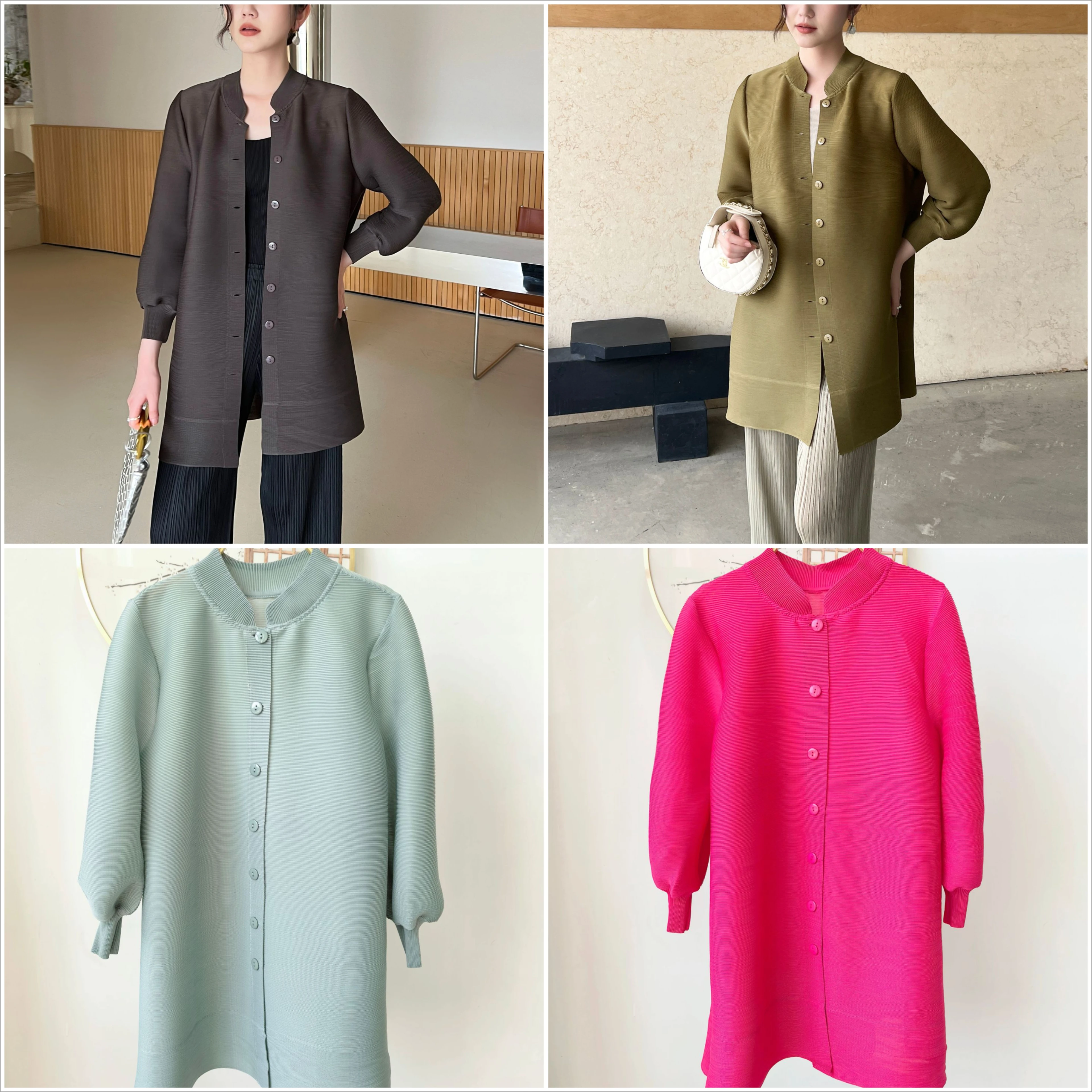 Miyake Fold 2025 Autumn Spring New High End Fold Fashion Casual Style Pleat Long Sleeve Large Loose Pleated Medium Length Coat