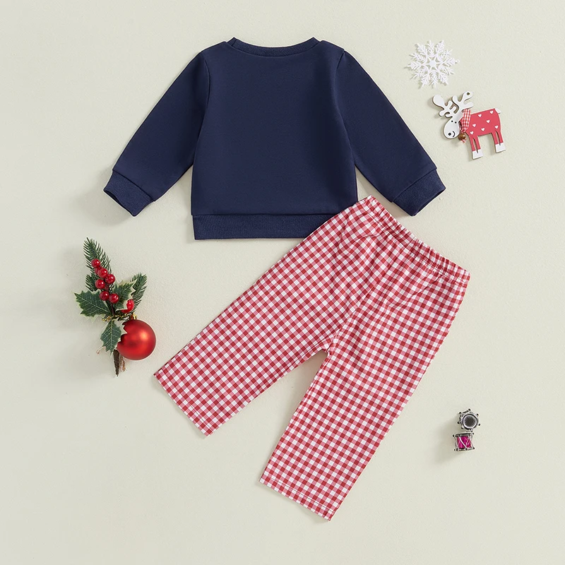 2024-08-09 Lioraitiin Toddler Boys Christmas Outfits Santa/Truck Embroidery Long Sleeve Sweatshirts and Plaid Long Pants Set image 3
