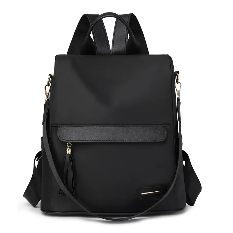 Casual Women's Nylon Anti-theft Backpack Fashion Tassel Color Large Capacity Travel Backpack Multi-functional Shoulder Bag