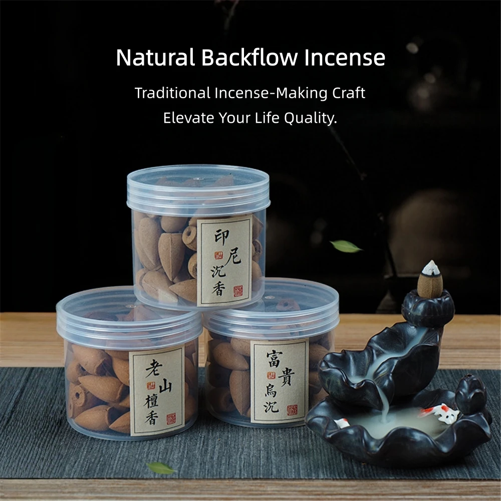 Natural Backflow Incense Cones - Agarwood, Sandalwood & Thuja Scents, Tower-Shaped Incense for Indoor Fragrance & Smoke Viewing