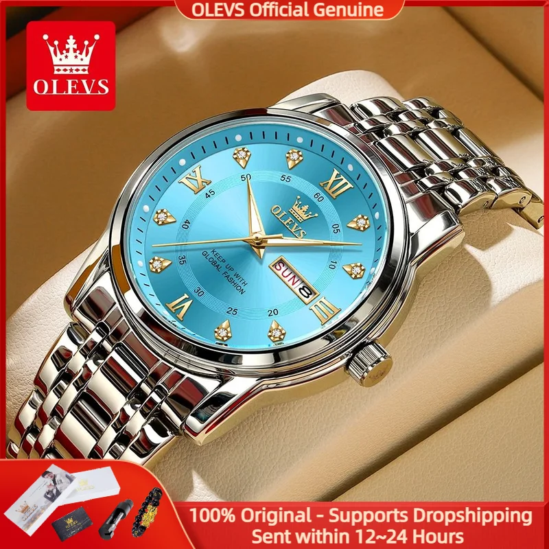 

OLEVS 5513, мужские часы, роскошные оригинальные брендовые эксклюзивные кварцевые часы, водонепроницаемые деловые мужские часы с двойным календарем и бриллиантами, трендовые