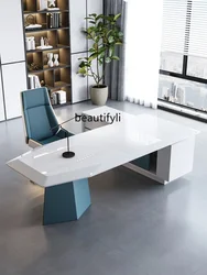 Simple Modern Light Luxury Office Desk for Boss White Desk Fashion Manager Executive Desk and Chair