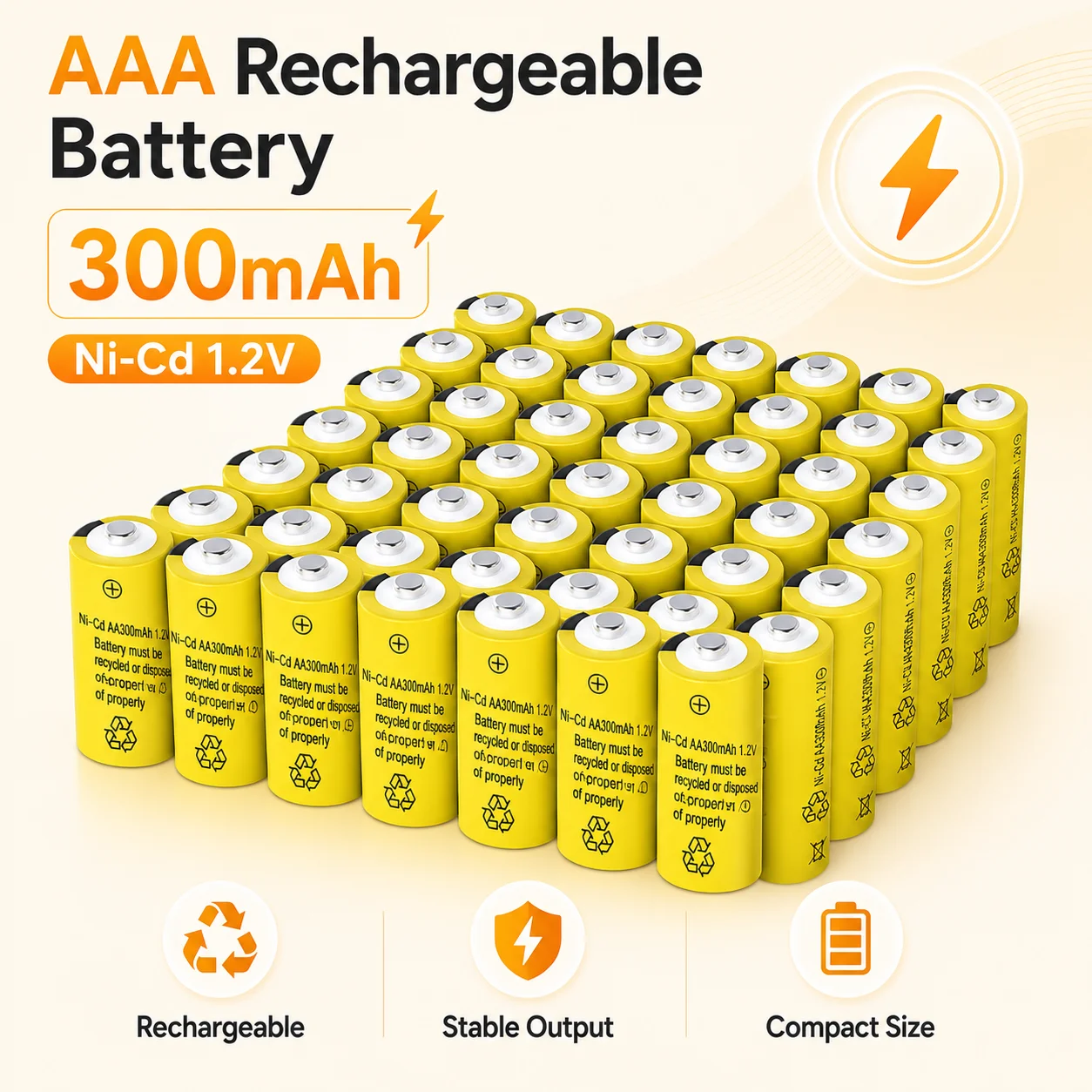 

1.2V AA 300mAh Ni-Cd Rechargeable Battery 5th Size Replacement For Outdoor Solar Garden Light