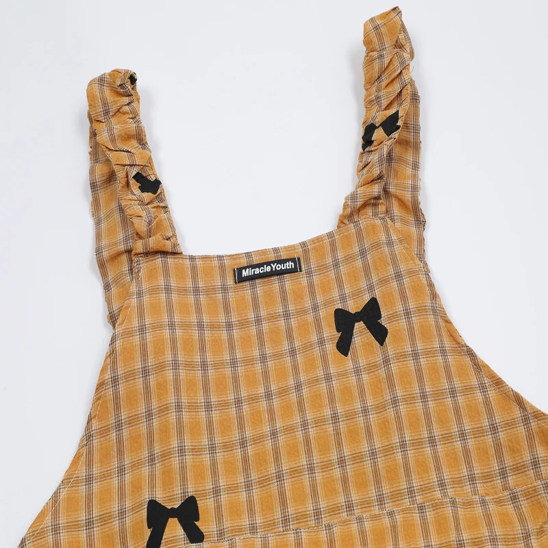 Robe Courte à Bretelles de Style Pastoral pour Femme, Vêtement à Rayures, Plaid, Nministériels d Papillon Imprimé, Taille Serrée, Jaune, Noir, Été