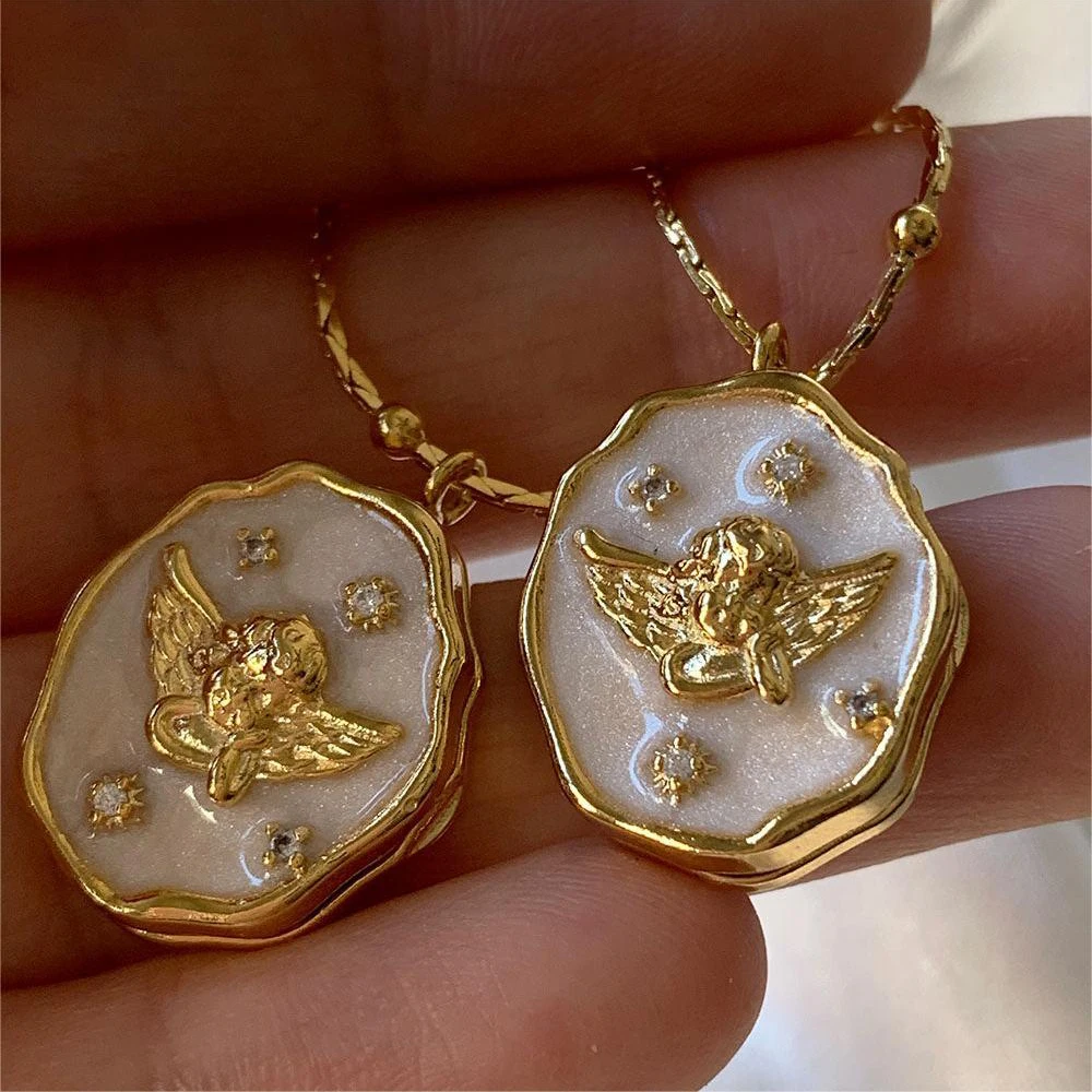 Retro Shell Metal Cute Angel Wings Photo Box Pendant Necklace Opening Adjustable Photo Frame Locket Choker DIY Album Box Jewelry