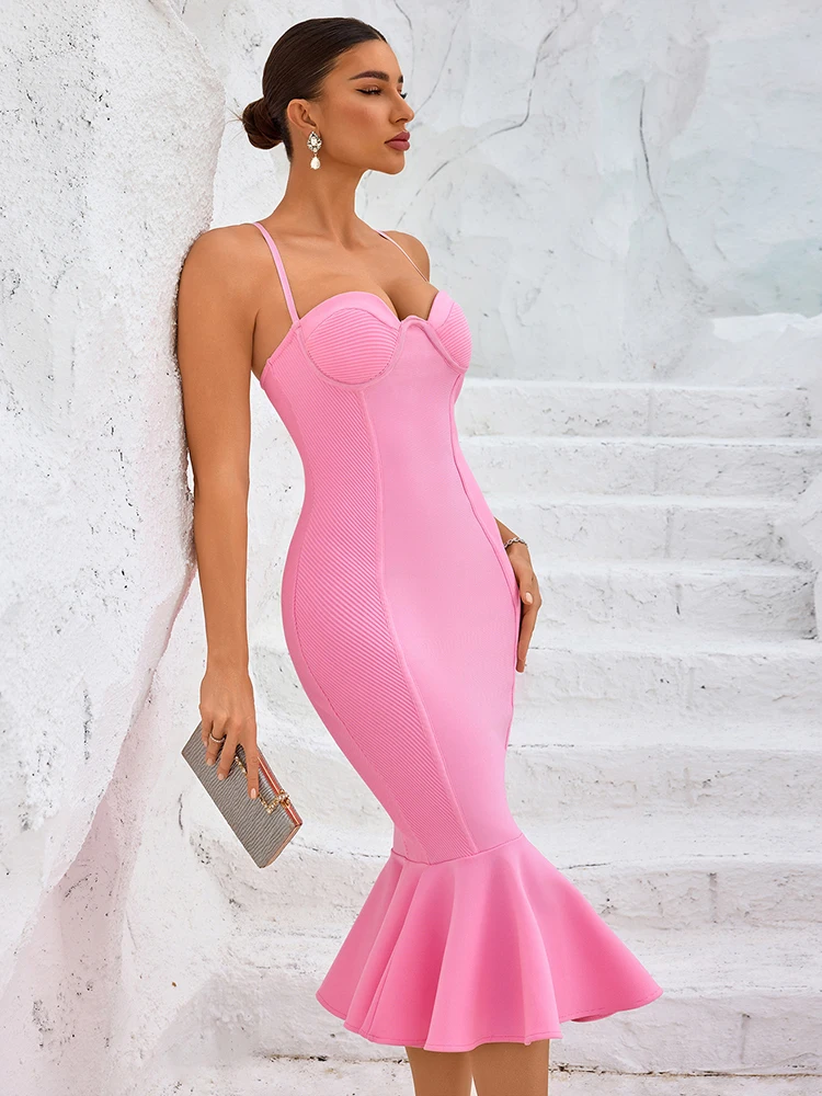 

Pink Bodycon Dress with Flared Hem Halter Neck Sleeveless Cocktail Party Dress Elegant Summer Evening Gown Wedding Guest Outfit