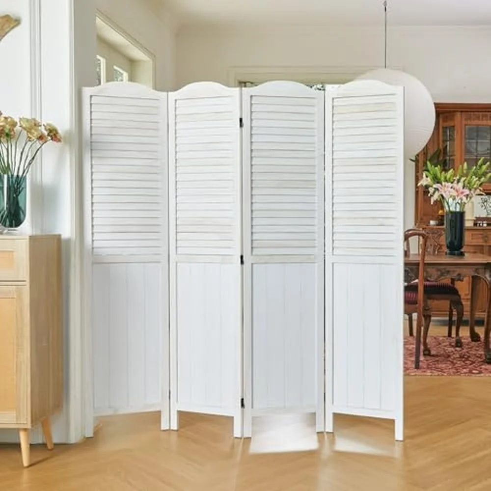 Room Dividers 5.75Ft Individual Privacy Screens Foldable Wooden Louver & MDF Stable Wall Divider for Home Office