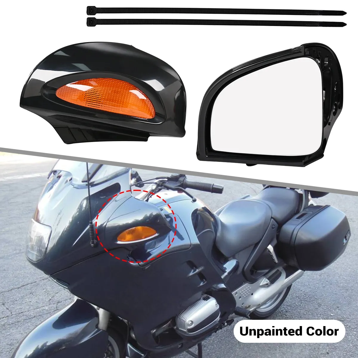1 Pair Motorcycles Side Rear View Mirror Rearview Turn Signal Cover Amber Lens Assembly For BMW R1100RT R1100RTP R1150RT