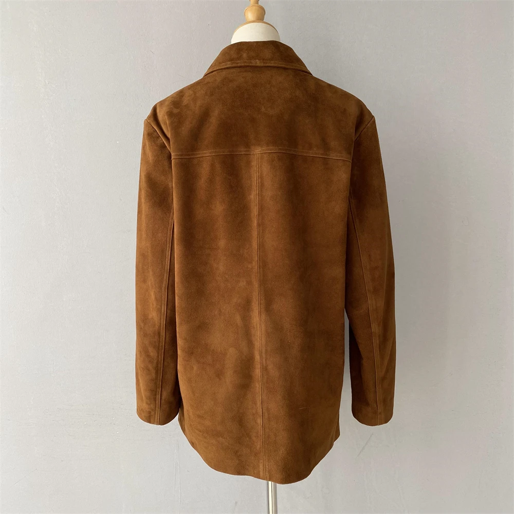 Jxwatcher Damen-Jacke aus echtem Wildleder, 2025, Frühling und Herbst, modischer, übergroßer Leder-Blazer, hochwertiger Wildleder-Anzug mit Oberschicht