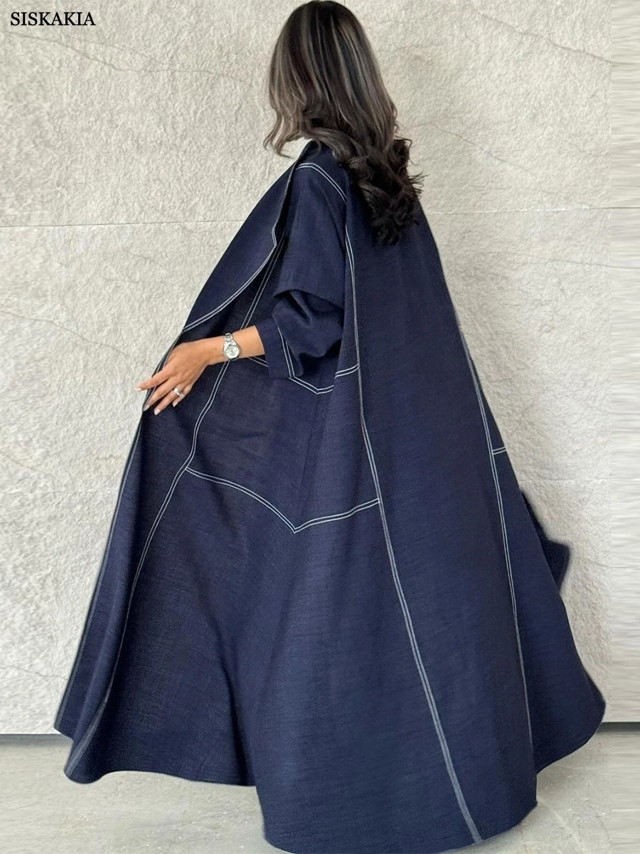 Siskakia Fashion Denim Patchwork Open Abaya Dubai Islam Muslim Long Dress Loose Elegant Casual Robe Jalabiya Clothing 2024