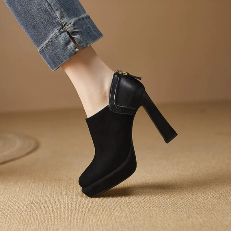 Women\'s Single Shoes Summer New Pointy Waterproof Platform Shallow High Heels Fashion Temperament Professional Leather Shoes