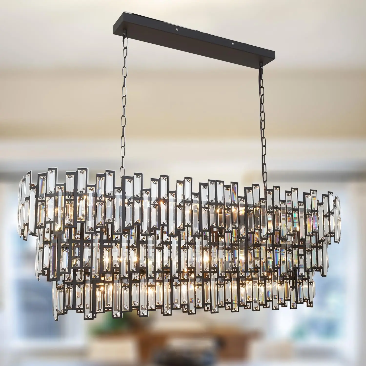 

Modern Rectangle Chandelier Light Luxury Pendant Hanging Lamp Gold Chrome Antique Black for Dining Room Light Fixtures