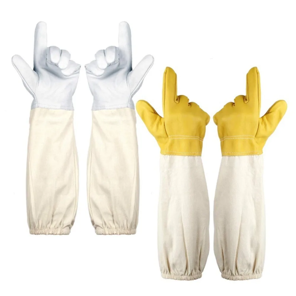 1 Pair Safe Professional Beekeeping Gloves Anti-bee Apiculture Canvas Sheepskin Gloves Anti-sting Protect Beekeeping Tools
