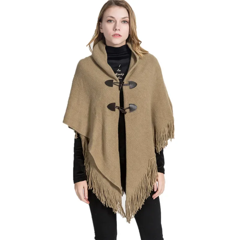 

2024 New Design Winter Warm Solid Ponchos And Capes For Women Oversized Shawls Wraps Cashmere Pashmina Female LJ244